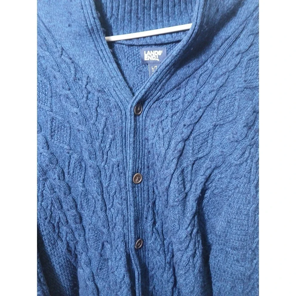 Lands End Men's Cardigan Sweater‎ Grandpa Cableknit Shawl Large Wool Blend!